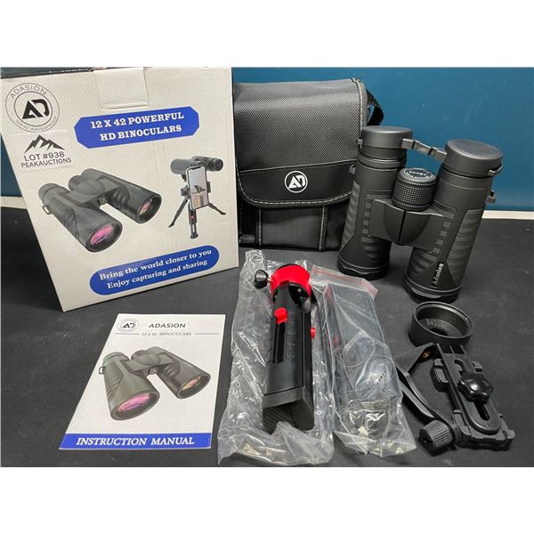Lot of 1 Pair of 12x42 Powerful HD Binoculars w/ Tripod Stand & Case