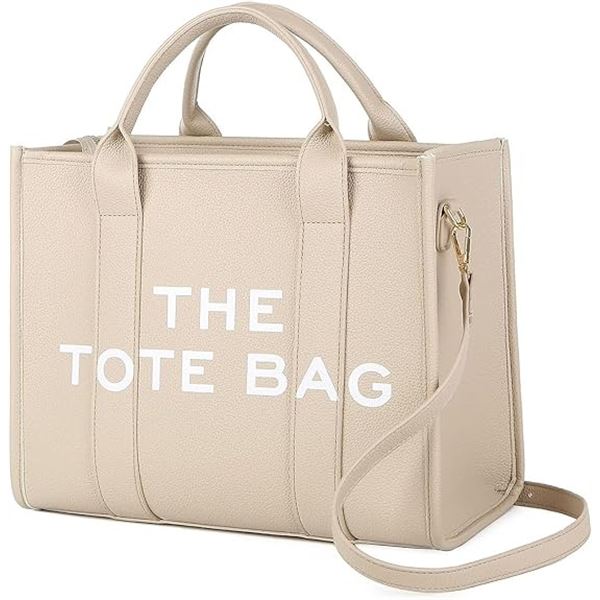 Lot of 2 "The Tote Bags" - Large PU Leather Tote Bas/Crossbody Bags for Women - Beige