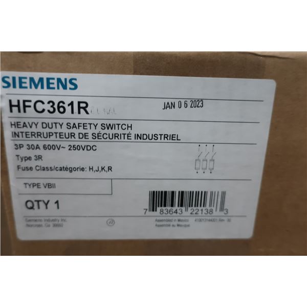 INTERRUPTEUR DE SÉCURITÉ INDUSTRIEL SIEMENS HFC361B 3 POLES ,  30a, 600v