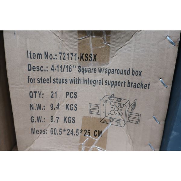 BTE DE 21pcs 4-11/16" SQUARE WRAPAROUND BOX FOR STEEL STUDS WITH SUPPORT BRACKETS #72171-KSSX