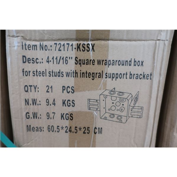 BTE DE 21pcs 4-11/16" SQUARE WRAPAROUND BOX FOR STEEL STUDS WITH SUPPORT BRACKETS #72171-KSSX