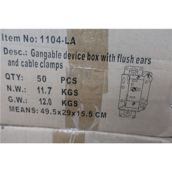 BTE DE 50pcs GANGABLE DEVICE BOX WITH FLUSH EARS AND CABLE CLAMPS #1104-LA