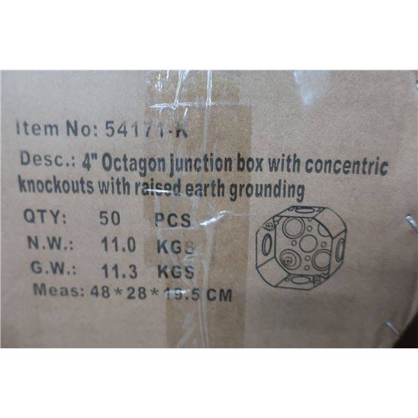 BTE DE 50pcs 4  OCTOGON JUNCTION BOX WITH CONCENTRIC KNOCKOUT WITH RAISED EARTH GROUNDING #54171-K