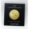 Image 2 : 1 Gram .9999 Fine Gold 2021 Maple Leaf Coin in Assay Card 