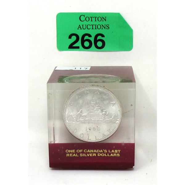 1966 Canadian Silver Dollar in Resin Paperweight