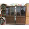 Image 1 : 2 Vintage Wood Glass Door Corner Cabinets