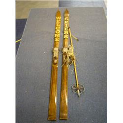 Pair of Old Oak Wood Skis