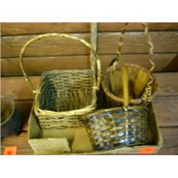 Box with 3 Old Woven Baskets