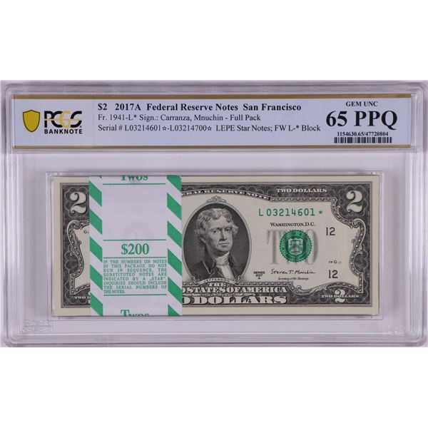 Pack of 2017A $2 Federal Reserve STAR Notes SF Fr.1941-L* PCGS Gem Uncirculated 65PPQ
