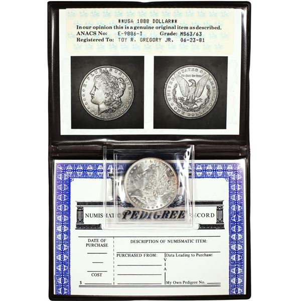 1888 $1 Morgan Silver Dollar Coin in ANACS MS63 in Folder