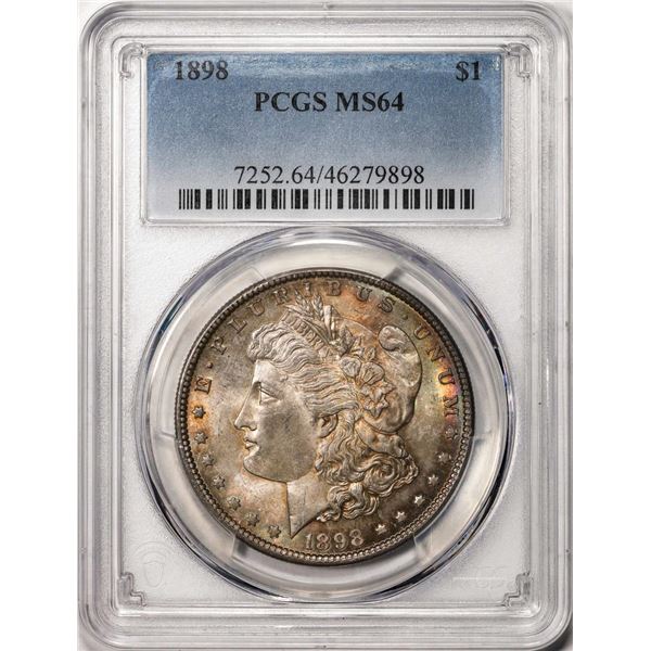 1898 $1 Morgan Silver Dollar Coin PCGS MS64 Amazing Toning