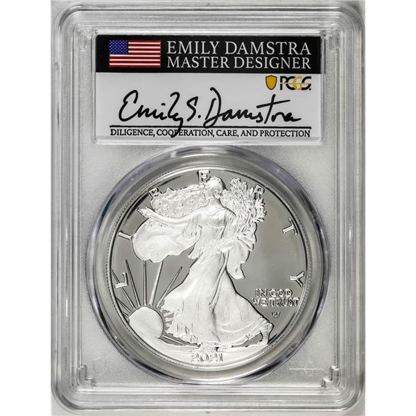 2021-S Type 2 $1 American Silver Eagle Coin PCGS PR70DCAM Emily Damstra Signature FS