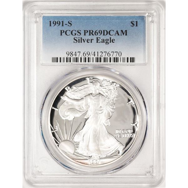 1991-S $1 Proof American Silver Eagle Coin PCGS PR69DCAM