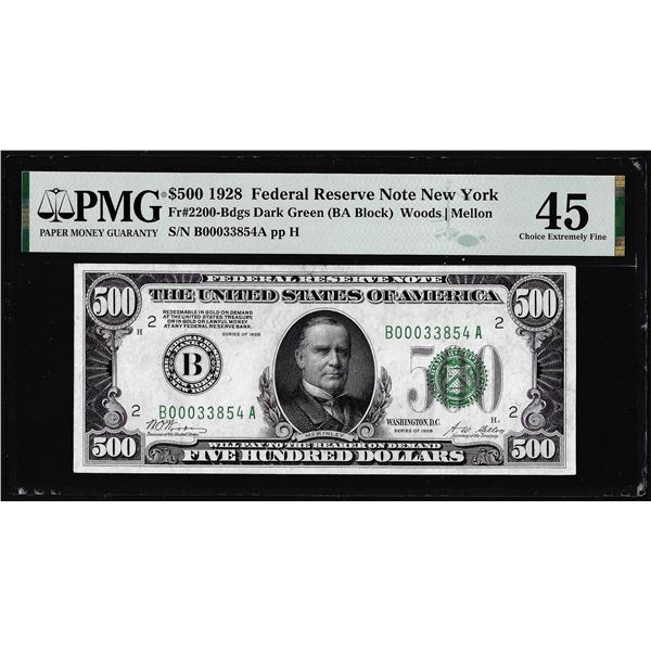 1928 $500 Federal Reserve Note New York Fr.2200-B PMG Choice Extremely Fine 45