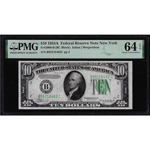 1934A $10 Federal Reserve Note New York Fr.2006-B PMG Choice Uncirculated 64EPQ