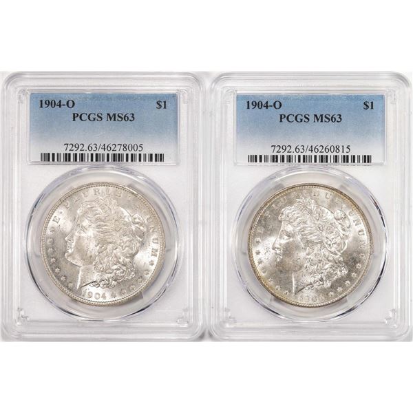 Lot of (2) 1904-O $1 Morgan Silver Dollar Coins PCGS MS63
