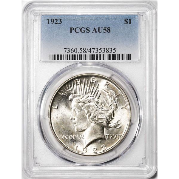 1923 $1 Peace Silver Dollar Coin PCGS AU58