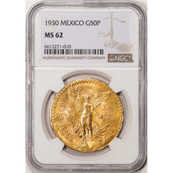 1930 Mexico 50 Pesos Gold Coin NGC MS62