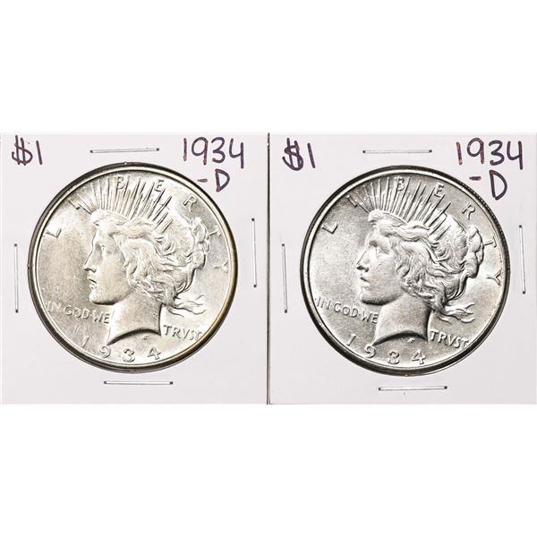 Lot of (2) 1934-D $1 Peace Silver Dollar Coins