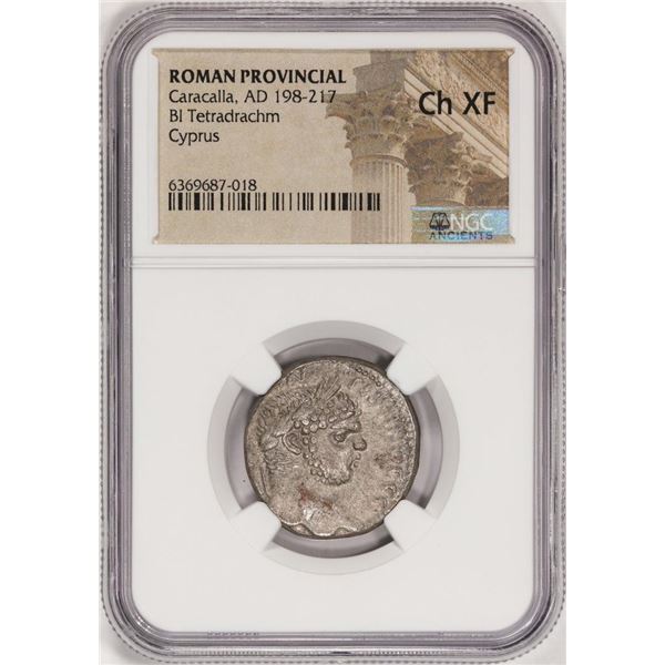 AD 198-217 Roman Provincial Caracalla Bi Tetradrachm Ancient Coin NGC Ch XF