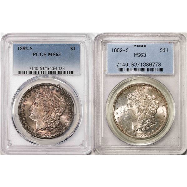 Lot of (2) 1882-S $1 Morgan Silver Dollar Coins PCGS MS63