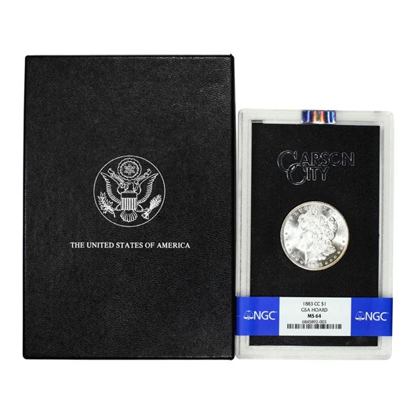1883-CC $1 Morgan Silver Dollar Coin GSA Hoard Uncirculated NGC MS64 w/Box