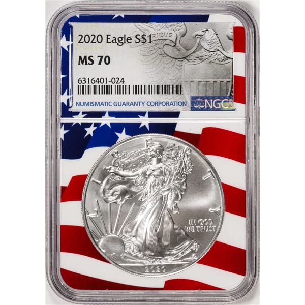 2020 $1 American Silver Eagle Coin NGC MS70 Flag Core