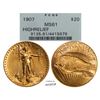 Image 1 : 1907 High Relief $20 St. Gaudens Double Eagle Gold Coin PCGS MS61 Old Green Holder