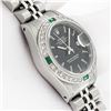 Image 4 : Rolex Ladies Stainless Steel Black Index Emerald and Diamond Datejust Wristwatch