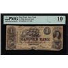 Image 1 : 1860s $1 Hanover Bank New York, NY Obsolete Note NY1650G2c PMG Very Good 10