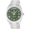 Image 2 : Rolex Mens 18K White Gold Olive Green Day Date President Wristwatch W/ Box & Papers