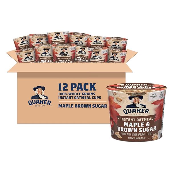 NEW CASE OF 12 CUP OF QUAKER INSTANT MAPLE & BROWN