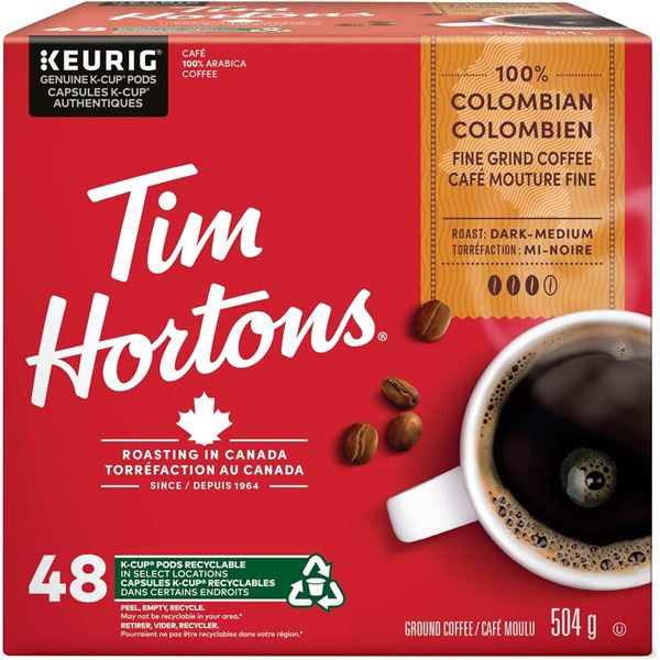 NEW BOX OF 48 TIM HORTONS KEURIG COFFEE PODS -100%