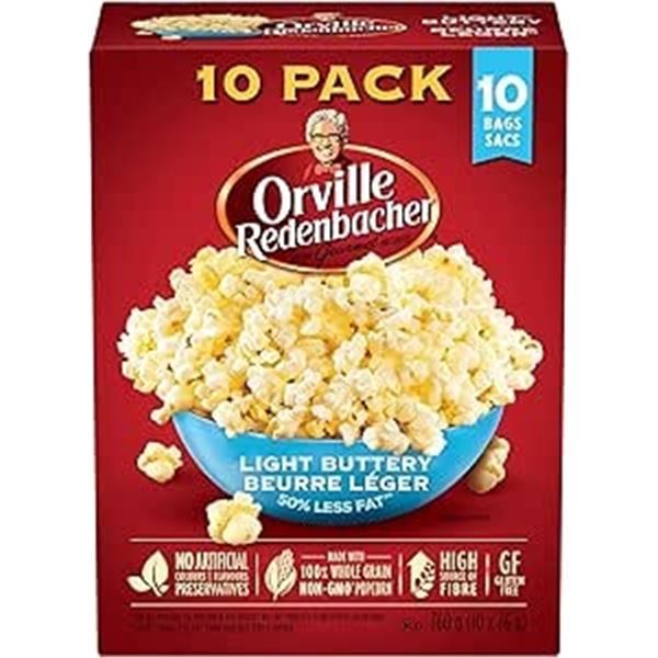 BOX WITH 10 76G BAGS OF ORVILLE LIGHT BUTTERY