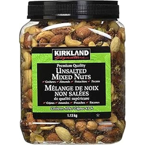 1.13KG CONTAINER OF KIRKLAND UNSALTED NUTS