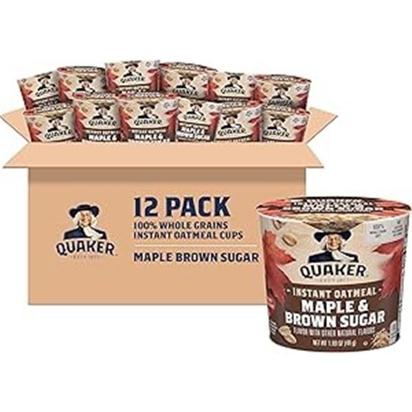 BOX WITH 12 48G CUPS QUAKER MAPLE B.SUGAR OATMEAL