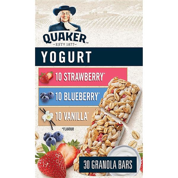 NEW BOX OF 30 QUAKER YOGURT COVERED FRUIT GRANOLA