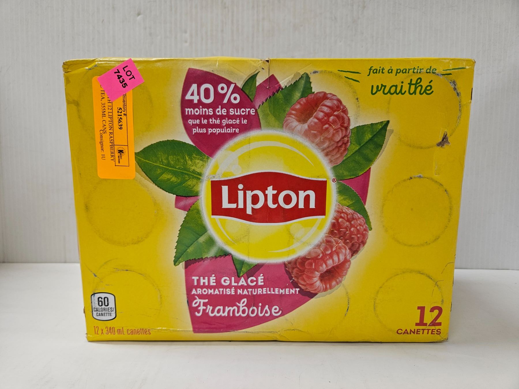 CASE WITH 12 LIPTON RASPBERRY REAL TEA, 355ML CANS
