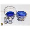 Image 1 : ESTATE SET OF COBALT BLUE+SILVER CONDIMENT SET