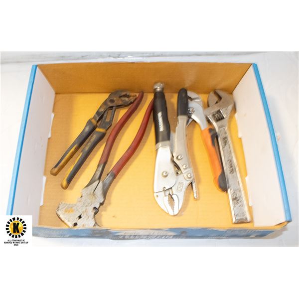 FLAT WITH VICE GRIP, CHANNEL LOCKS, CRECENT