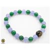 Image 1 : #298-EMERALD ,PURPLE JADEITE ,OBSIDIAN BEAD BRACEL