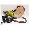 COGHLANS 1 LITRE LEATHER WATER BAG, BINOCULARS, &