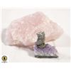 Image 1 : LARGE ROSE QUARTZ SPECIMEN & OWL ON