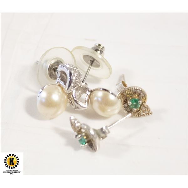 925 SILVER EMERALD EARRINGS & 925 SILVER EARRINGS