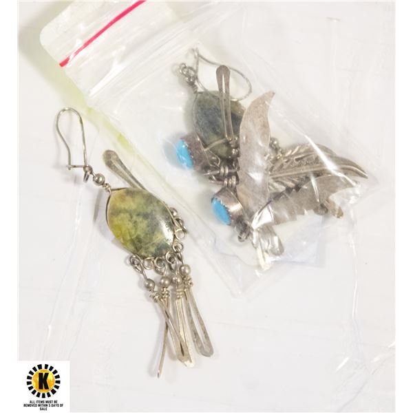 925 SILVER TORQUISE FEATHER EARRINGS & 925 SILVER