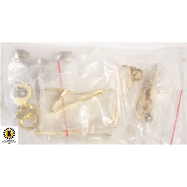 VINTAGE CUFFLINKS, MINI BRASS KNUCKLES, MINI GUN &