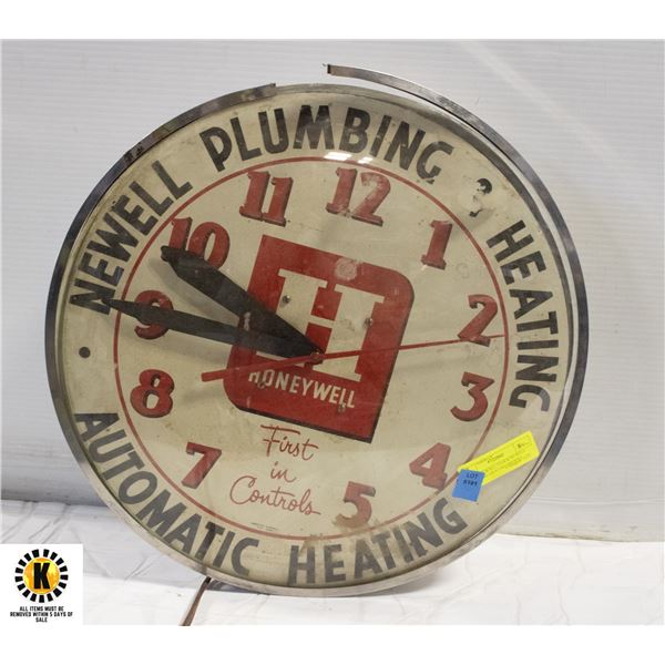 VINTAGE WALL CLOCK NEWELL PLUMBING HEATING BROOKS