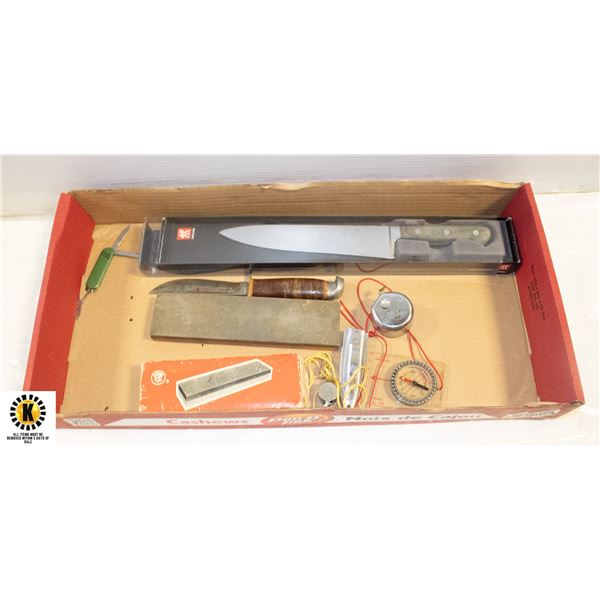 2 DUAL SIDED SHARPENING STONES, KNIVES