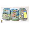 POKEMON COLLECTOR TINS 3 FULL OF CARDS