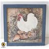 Image 1 : 14 X 14" WOOD FRAMED ROOSTER PRINT